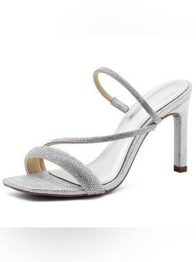 Silver Rhinestone Open Toe Stiletto Heel